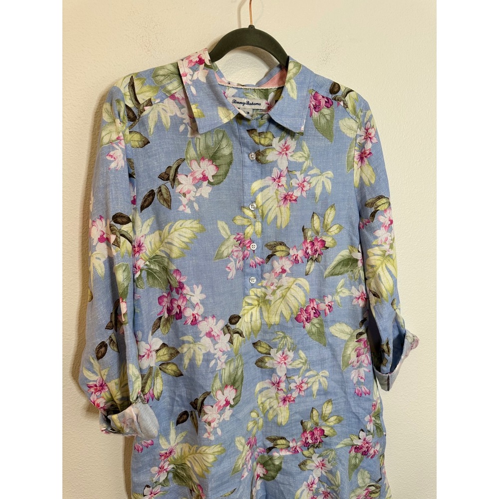 Tommy Bahama Coastline Orchid Dreams Flounce Linen Shirt Dress Size‎ M Blue Pink - Picture 4 of 10